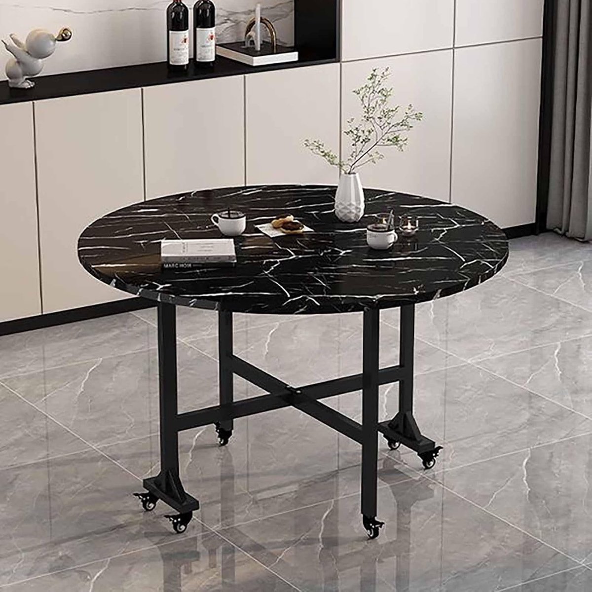Luxe Opvouwbare Uitschuifbare Multifunctionele Eettafel 150 cm – Ruimtebesparende Mobiele Eetkamertafel met Wielen, Opbergruimte en 3 Gebruiksmodes voor 6–10 Personen
