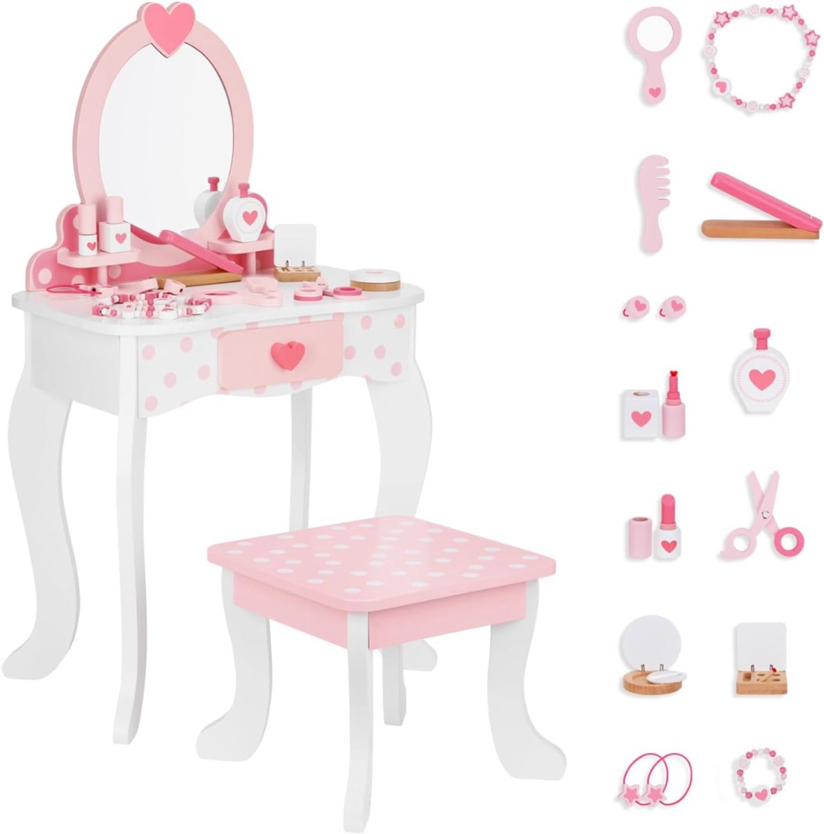 DYNA® Make Up Tafel Kind - Kaptafel Kind - Make Up Tafel Kinderen - Wit/Roze - 33cm x 48cm x 83cm