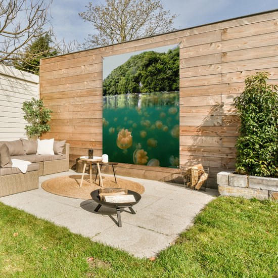 Tuinposter 120x160 cm - Tuindecoratie Kwal - Water - Groen - Poster voor in de tuin - Buiten decoratie - Schutting tuinschilderij - Tuindoek muurdecoratie - Wanddecoratie balkondoek