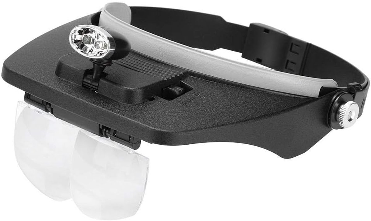 4 Verwisselbare Lenzen - Hoofdband Vergrootbril met LED Licht - Loupe - Loep Bril Incl - Glazenset - Vergrootglas Kunststof Constructie - 26cm Lengte - Bijenhouderij - Handwerk en Precisiewerk