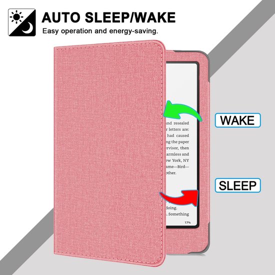 Linnenstructuur Beschermhoes Met Standaard - Geschikt voor Kindle Paperwhite 6 - Ebook hoes met standaard en handriem - roze — afbeelding 2