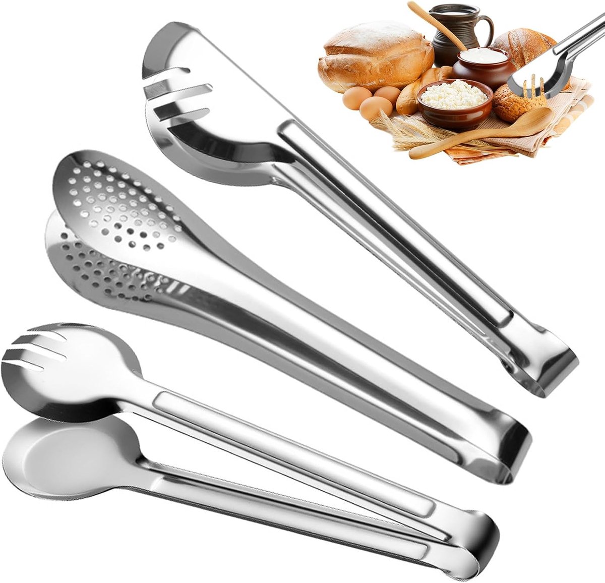 Set van 2 RVS Keukentangen voor Salade, Brood en BBQ