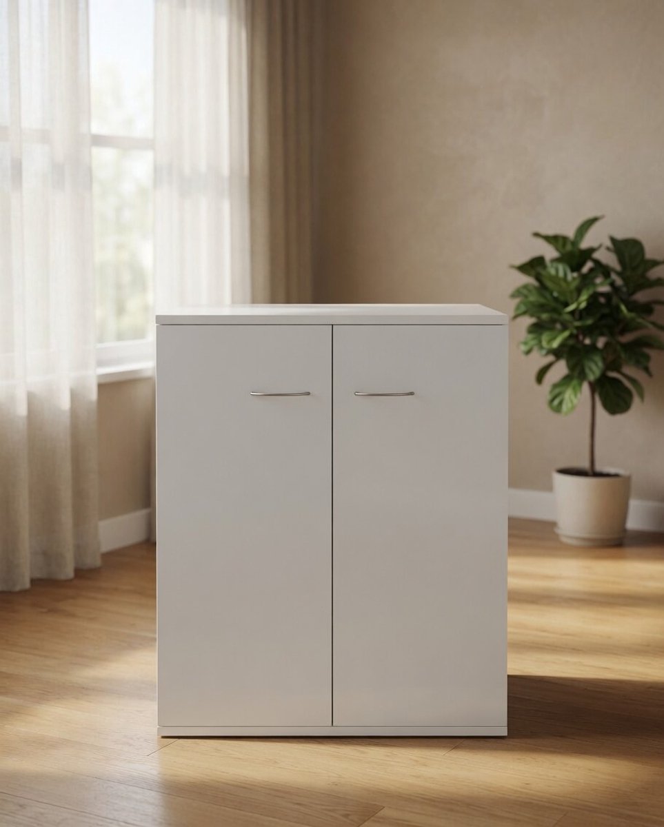 Sideboard, commode met veel opbergruimte, kast met 2 deuren, multifunctionele kast, dressoir voor woonkamer, modern, wit, 60 x 30 x 75 cm, houtmateriaal-Mobili Bella