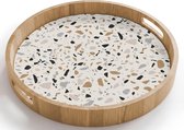 Dienblad rond 40x40 cm - Schootdienblad hout - Terrazzo - Patroon - Staal - Borrelplank rechthoek - Plateau houten dienbladen