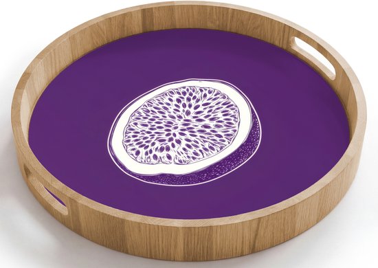 Dienblad rond 40x40 cm - Schootdienblad hout - Passievrucht - Zaadjes - Paars -...