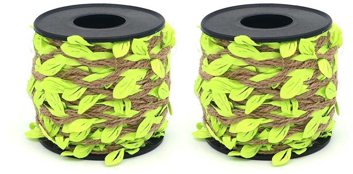 2PCS Jute Touw met Blad - 10m Fluorescent Groen Decoratie voor Bruiloft en Tuin