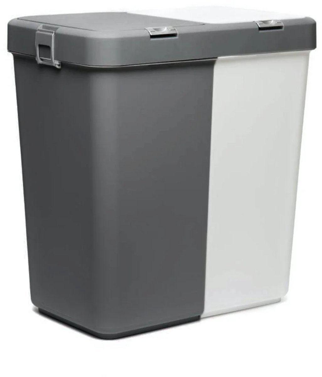 Sumpas - Wasmand - 2 vakken - Met Touch Deksel - 80 Liter - Antraciet/Wit - 100% Gerecycled Plastic