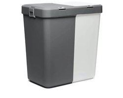 Wasmand - Wassorteerder - Wasmand opvouwbaar - Wasbox - Wasmand met touch deksel - Sumpas Wasmand - 2 vakken -80 Liter - 100% gerecycled plastic - Antrasit/Wit