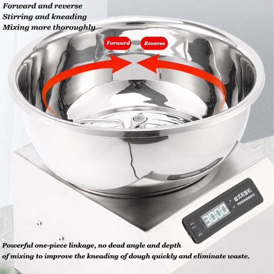 Deegmixer Spiraal - Kneedmachine Keukenmachine - Brood Deeg Maken - Vooruit en Achteruit Functie - 3 kg capaciteit - Zilver van Merkloos — afbeelding 3