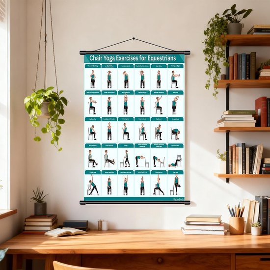 Yoga Stoel Kaart - Oefenposter Senioren - Thuis Fitness - Meer dan 30 Houdingen - 40 x 60 cm - Blauw — afbeelding 5