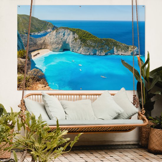 Tableau Décoration murale Vue de Shipwreck Beach un jour d'été à Zakynthos - 180x120 cm - Poster de jardin