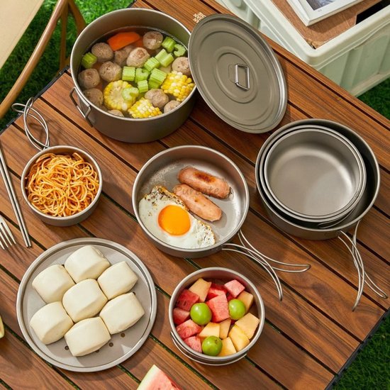 Sensova - Titanium Pot Set - Camping Kookset 3L - Ultralicht Opvouwbaar - Duurzaam & Compact - Inclusief Mesh Tas — afbeelding 4