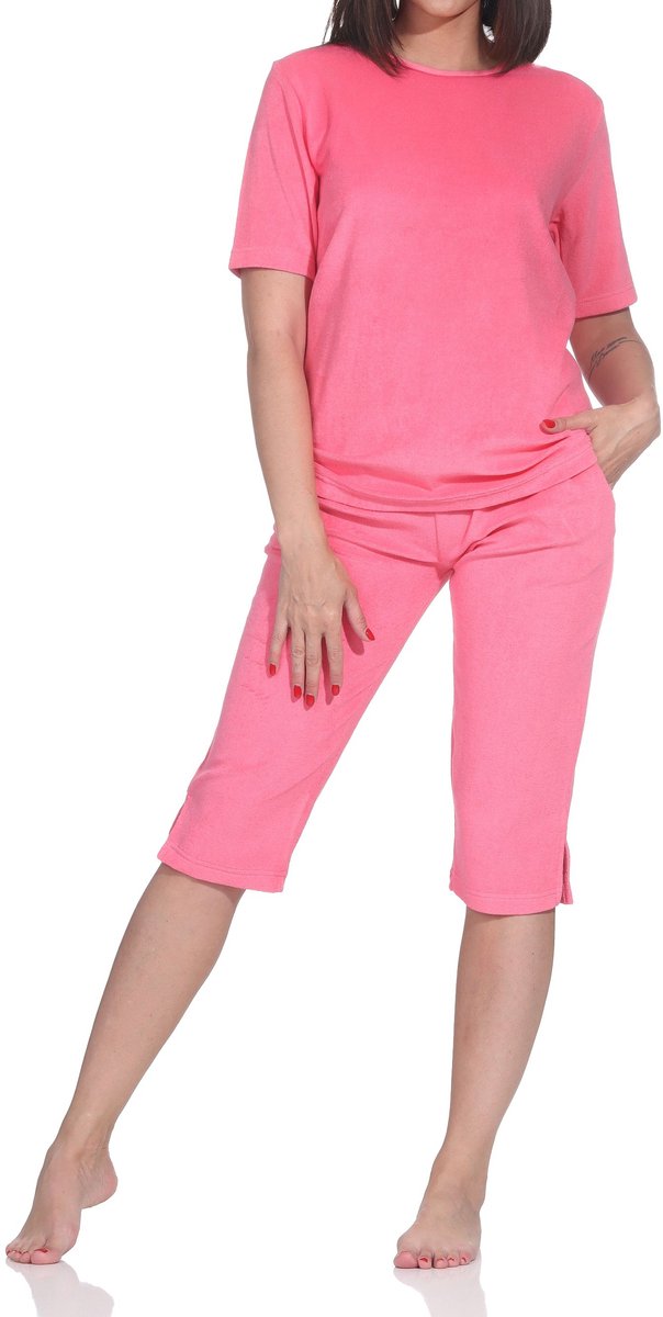 Normann damespyjama met korte mouwen in badstof capri - ook ideaal als homewear pink