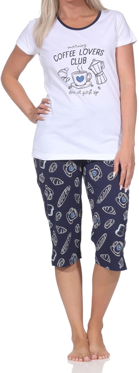 Normann dames capri shortama korte mouw Coffee Lovers Club ook in grote maten marine