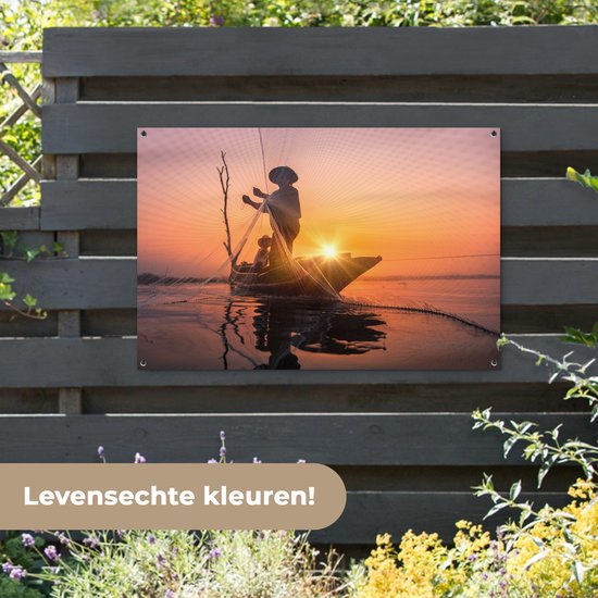 Affiche jardin - Toile Posters de jardin extérieur - Pêcheur au coucher du soleil - 120x80 cm - Jardin
