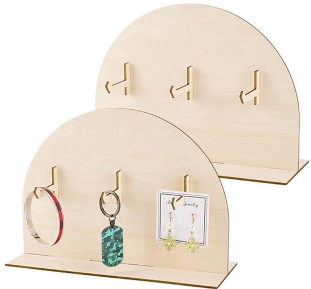 Houten Tabletop Pegboard Display Stand - Boogvormig - 2 Stuks met 3 Haken voor Sieraden - 9,8x7,2x3,9 Inch