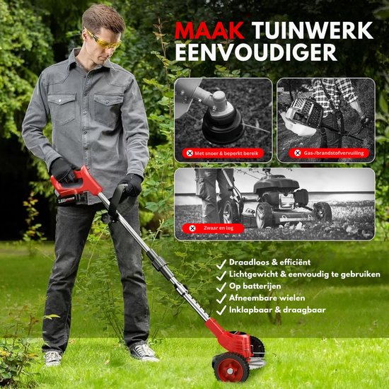 HEZIVO® 4-in-1 Grastrimmer Elektrisch - Bosmaaier Draadloos - Kantenmaaier met Accu - Onkruidborstel - 3 Soorten Snijmessen - 21 V van Merkloos	 — afbeelding 2