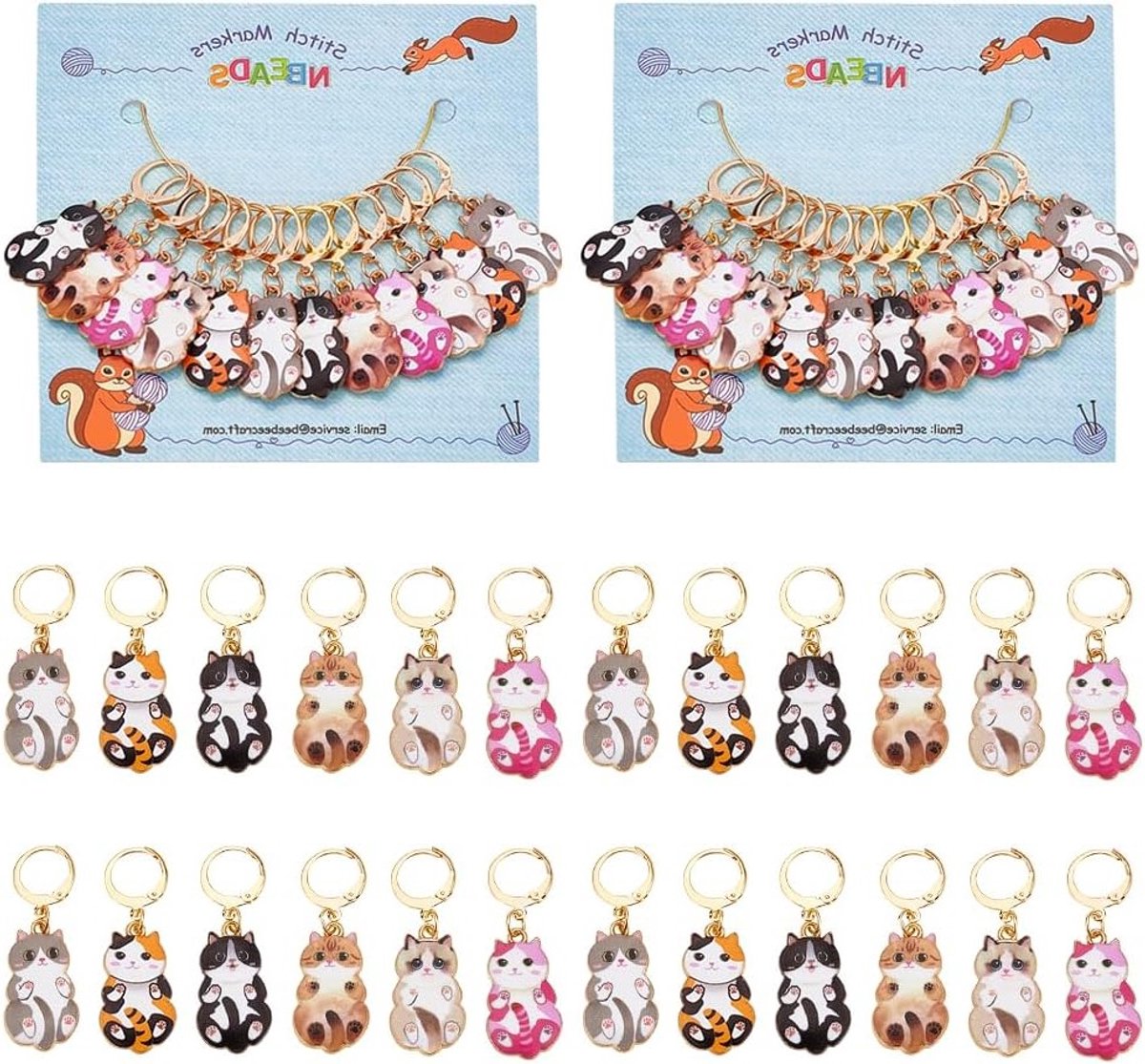 12 Stuks Emaille Kat Brei Markers, Verstelbare Haak Markers, Charms met Verwijderbare Klem, Handige Accessoires voor Breien, Weven en Naaien