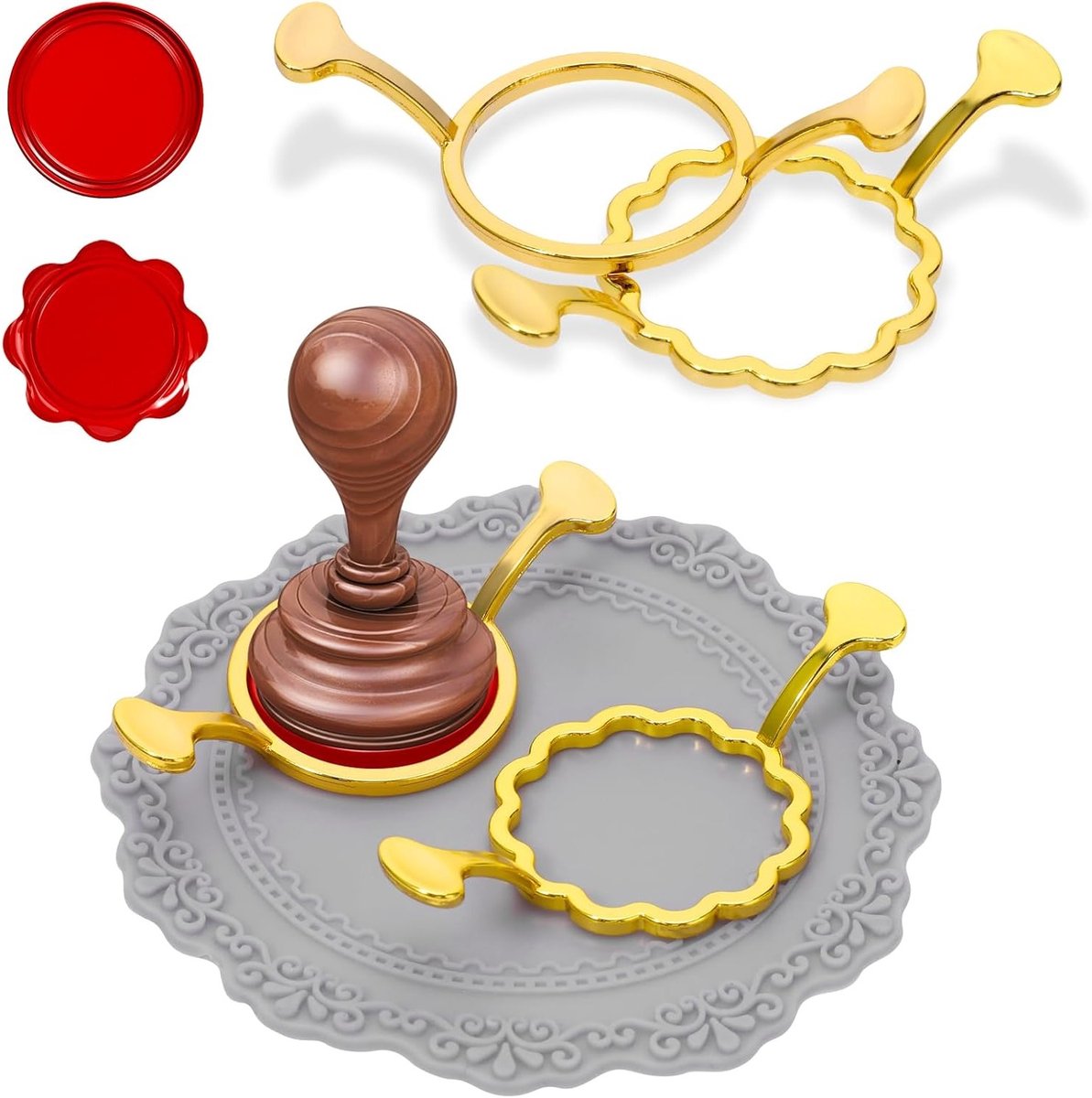 2-Piece Metaal Wax Seal Stamp Set met 2.5 cm Stempels, Mallen, Silicone Mat en Ringen voor Waxzegels