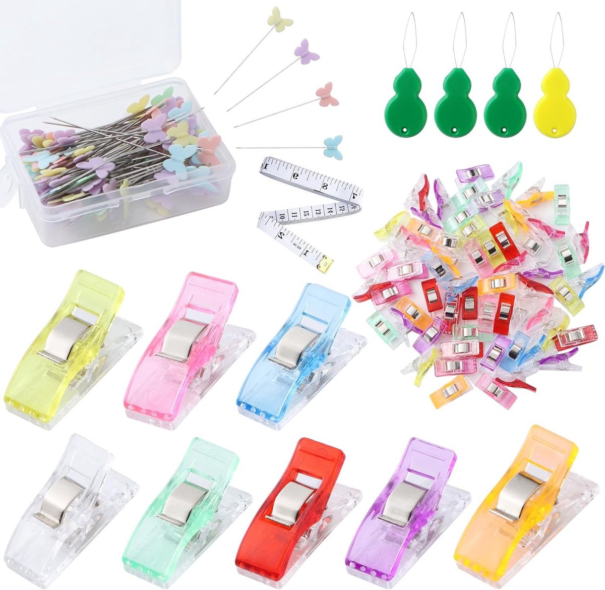 Sewing Clips en Naaldinrijg Hulpstukken - 60 Stuks Kleurige Stofclips en 100 Stuks Spelden voor Quilten en Naaien