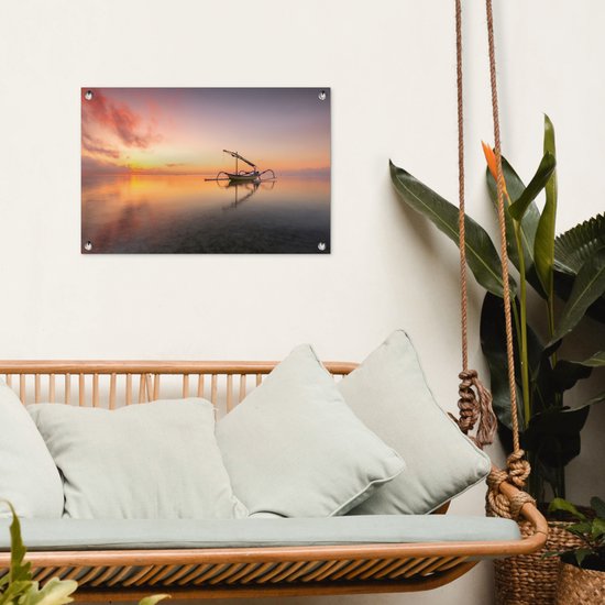 Tuinposter 60x40 cm - Tuindecoratie Afbeelding van een zonsondergang in Bali - Poster voor in de tuin - Buiten decoratie - Schutting tuinschilderij - Tuindoek muurdecoratie - Wanddecoratie balkondoek