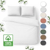 Housse de couette avec fermeture éclair - Satin de Katoen 300 fils qualité hôtelière - 200x220 cm + 2 taies d'oreiller 60x70 cm - Wit - Muné Bedding