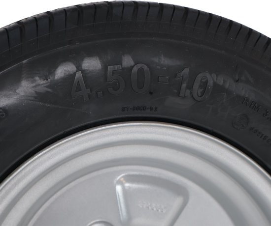 Roue complète 10 pouces - Pneu 4.50-10 + jante - Pas Opel: 4x100 - 400 kg - 6PR - Diamètre moyeu 60 mm