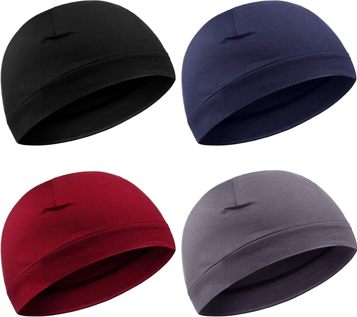 Zachte Katoenen Slaapcaps voor Mannen en Vrouwen - Multifunctionele Skully Caps in Grijs, Bordeaux, Marineblauw en Zwart - One Size, Ideaal voor Slaap en Sport