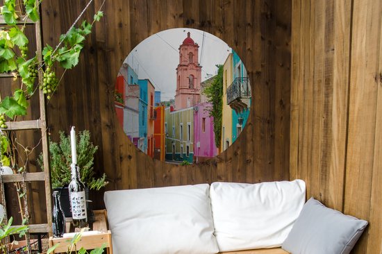 Cercle de jardin Maisons colorées Imprimé Mexique - 90x90 cm - Affiche de jardin ronde - Extérieur