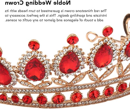 Koninklijke Rode Kristallen Tiara voor Vrouwen, Luxe Haaraccessoire voor Bruiden, Feestjes en Kostuums, Opvallend en Elegant van Merkloos — afbeelding 3