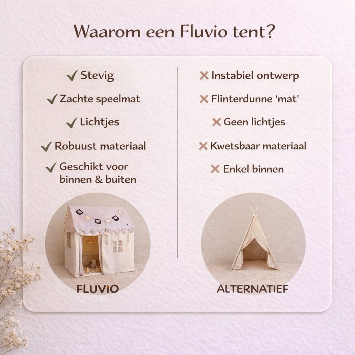 Fluvio Speeltent Kinderen – Speelhuisje Binnen met Lichtjes, Speelmat & Gordijntjes – Tipi Tent Jongens en Meisjes – Kinder Tent Beige - 120x80x128 cm — afbeelding 8