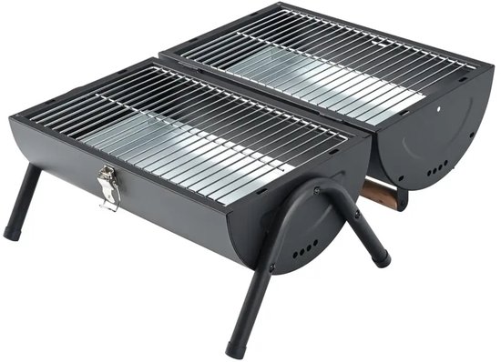 KINGHoff Grill - Draagbare Houtskoolbarbecue Grill - Camping BBQ met Deksel - Opvouwbare Tafelgrill - Reis BBQ met Ventilatie - Compacte Barbecue voor Balkon & Camping - Gepoedercoat Staal - ca. 41 x 25 x 38 cm - Zwart van Merkloos — afbeelding 3
