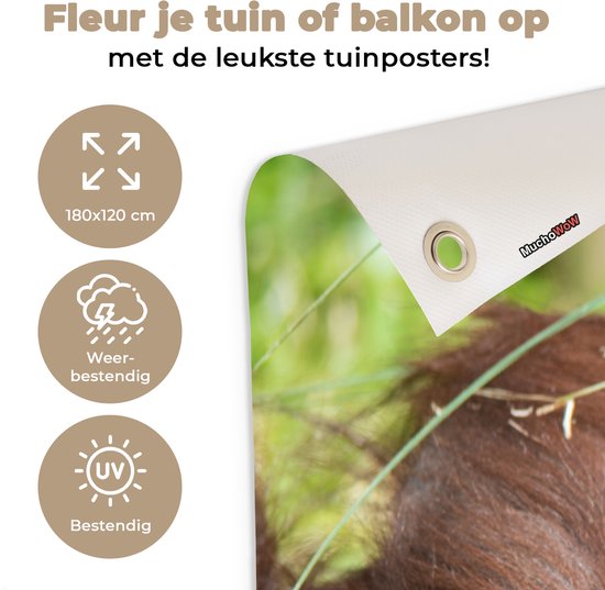 Tuinposter 180x120 cm - Tuindecoratie Aap - Jong - Gras - Slapen - Poster voor in de tuin - Buiten decoratie - Schutting tuinschilderij - Tuindoek muurdecoratie - Wanddecoratie balkondoek