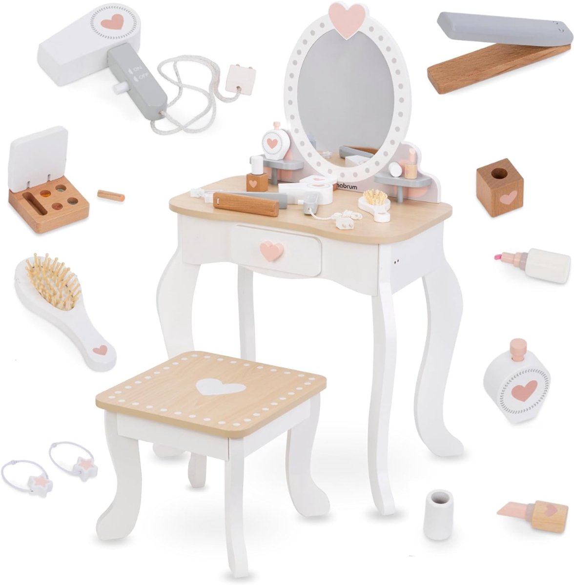 DYNA® Make Up Tafel Kind - Kaptafel Kind - Make Up Tafel Kinderen - Natuurlijk Hout - 33cm x 33cm x 85cm