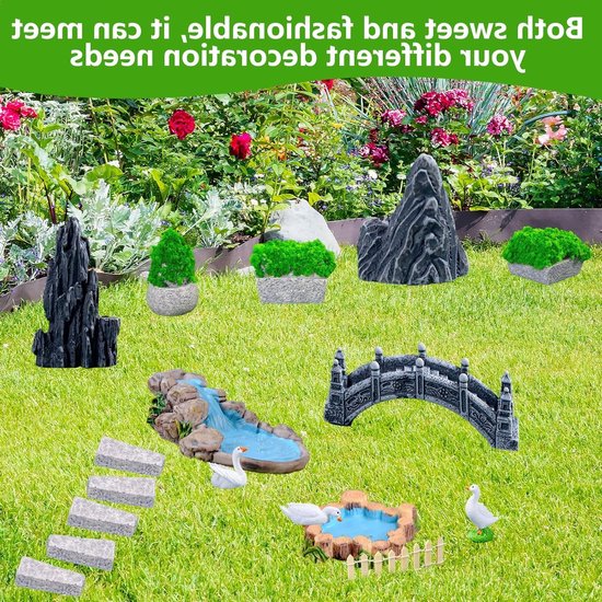 Miniatuur Tuinaccessoires Set met 26 Stuks, Tuinfiguren en Decoraties voor DIY Mini Tuinen, Patios en Binnenversiering, Natuurlijke Kleuren en Schattige Beelden van Merkloos — afbeelding 3