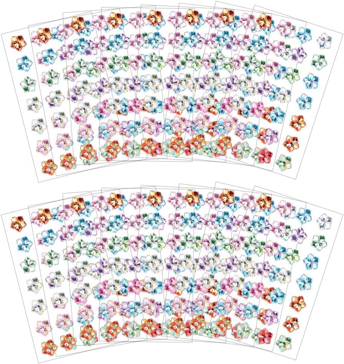448 Pcs Gemstones Stickers - 16 Bladen 3D Acryl Stickers met Bloemen en Strass voor Scrapbooking, Album en Make-up Decoraties
