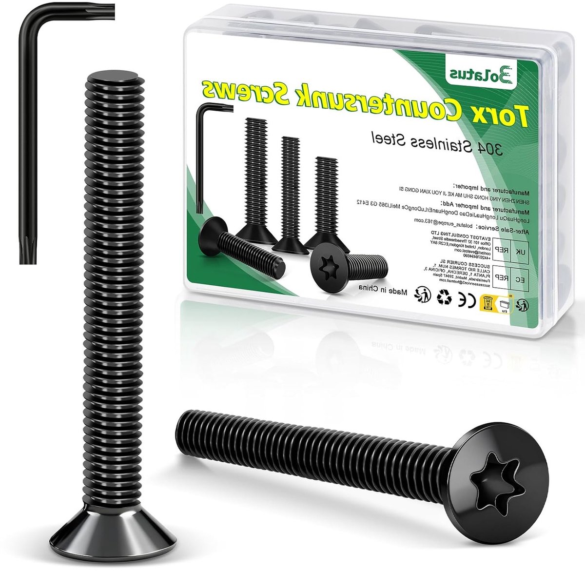 RVS Torx Schroeven M5 x 35 mm - Zwarte Torx Schroeven met Sleutel en ISO 14581 Doos voor Machines en Buiteninstallaties