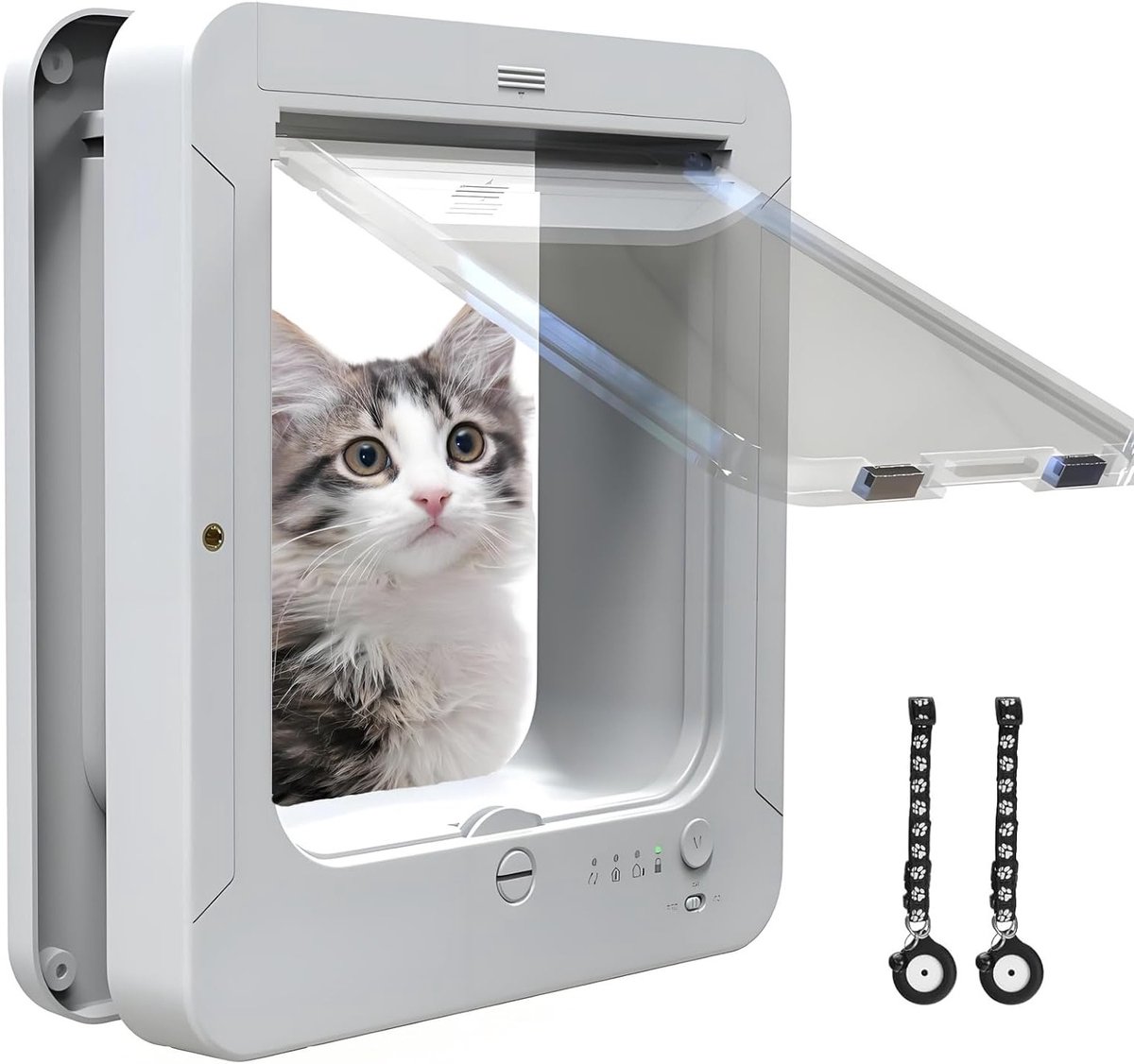 Automatische Kattenluik met Halsband Sensor, Detectie Luik voor Binnen/Buiten met 2 Magnetische Halsbanden voor Huisdieren