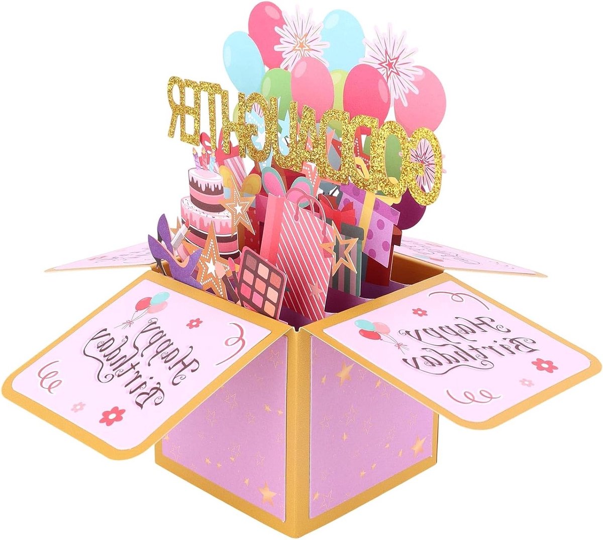 3D Verjaardags Pop-Up Kaart voor Peetdochter, Leuke Gelukkige Verjaardag Kaart met Envelop, Ballonnen en Vuurwerk Ontwerpen als Eerlijke Cadeau voor Meisjes