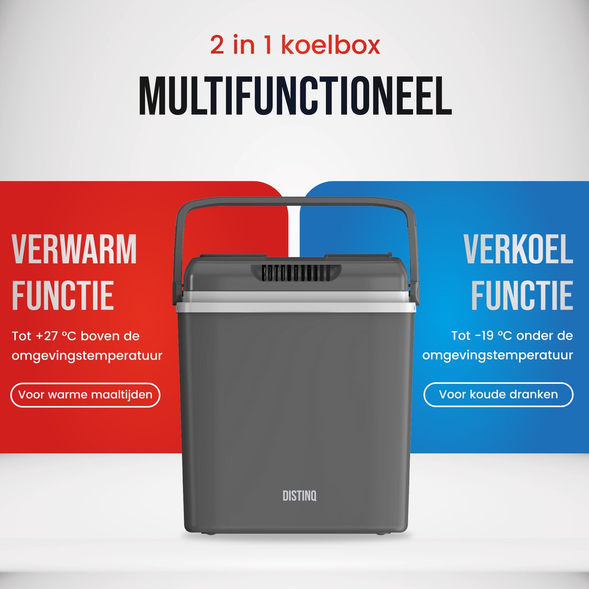 DistinQ Elektrische Koelbox voor Auto en Camping – Koelbox Elektrisch met Verwarmingsfunctie - USB C 12v 230 Volt – 25L - Grijs – foto 5