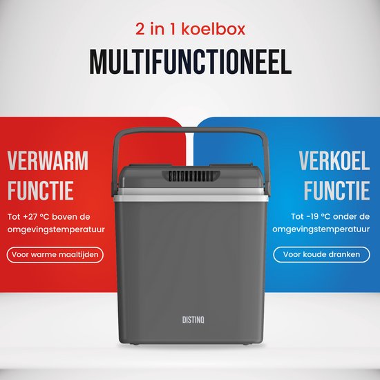 DistinQ Elektrische Koelbox voor Auto en Camping - Koelbox Elektrisch met Verwarmingsfunctie - 12v 230 Volt - 25L - Grijs van Merkloos — afbeelding 5