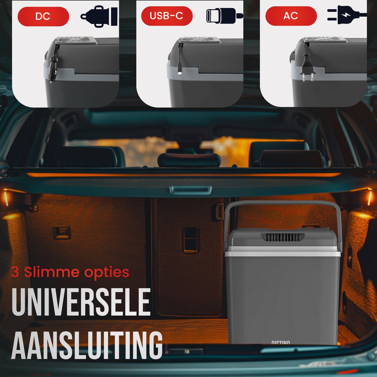 DistinQ Elektrische Koelbox voor Auto en Camping – Koelbox Elektrisch met Verwarmingsfunctie - USB C 12v 230 Volt – 25L - Grijs – foto 2