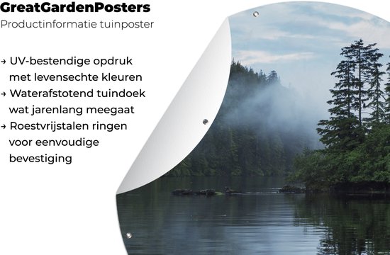 Affiche de jardin autour de Haida Gwaii - Brouillard sur le lac de l'archipel Haida Gwaii au Canada Affiche de jardin - Affiche de jardin ronde 150x150 cm - Toile de jardin / Toile d'extérieur / Peintures d'extérieur (décoration de jardin)