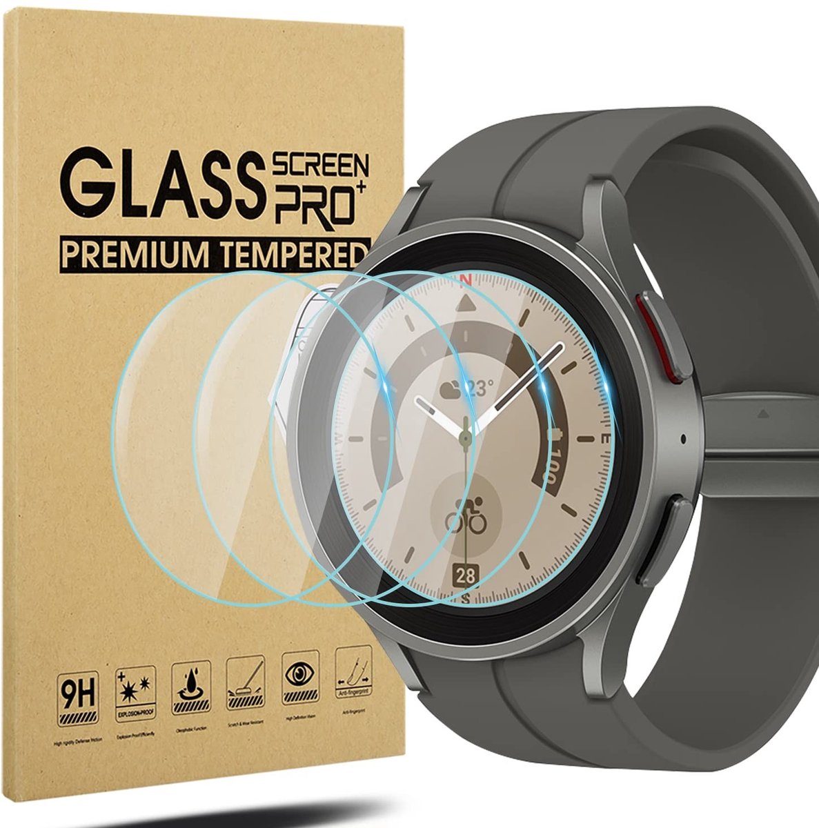 Golden crown - Schermbeschermer - HD Glazen - Bubbelvrij - 45mm - Krasbestendig - Geschikt voor Samsung Galaxy Watch 5 Pro - Volledige Dekking