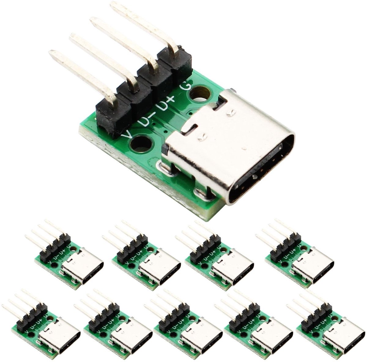 RUNCCI-YUN 10x USB C 3.1 Breakout Board - 16 Pin Type-C naar DIP Adapter voor Data en Opladen