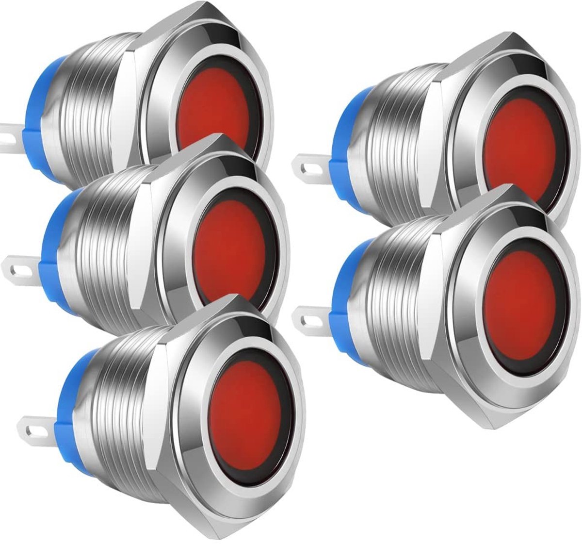 aladdien - LED Indicator Licht - Waterdicht - Rood - 16mm - Soldeer Type - 5 Stuks - Geschikt voor Dash Signaal Lamp