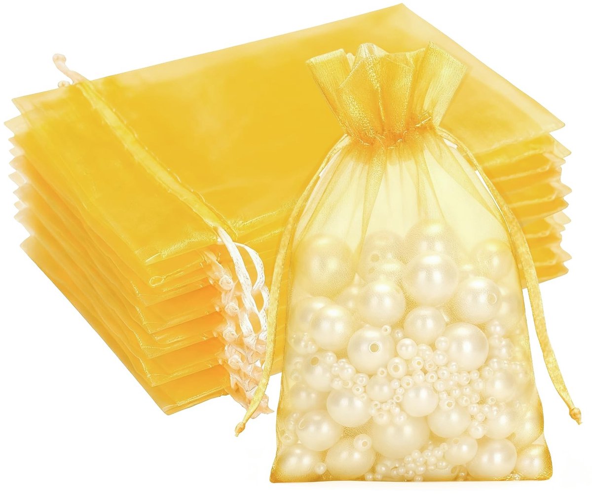 aladdien - Gouden organzazakjes - Geschenken verpakken - 50 stuks - 10 x 15 cm - Sieradenzakje - Bruiloft en cadeauzakjes - Organza