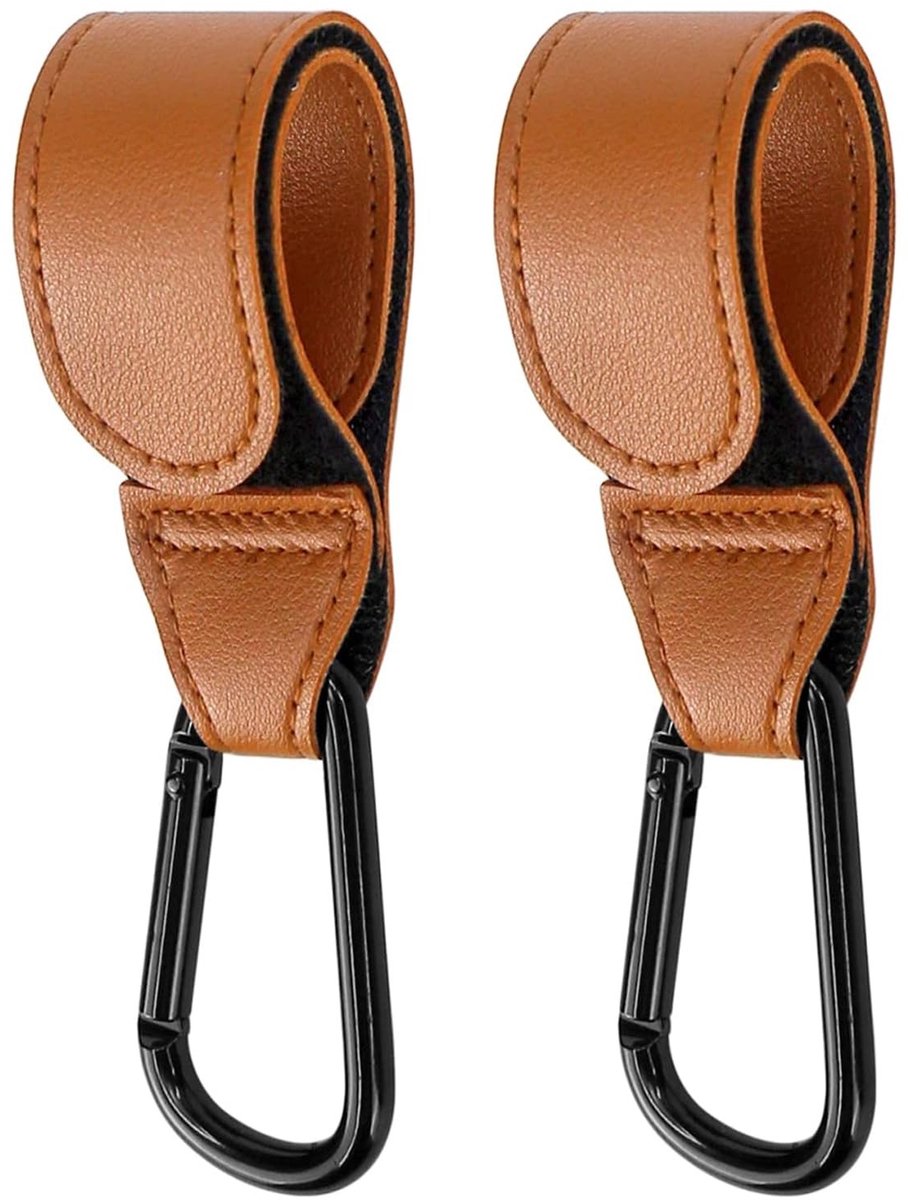 aladdien - Kinderwagenhaken - Tassenhaken - Sterk en antislip - Bruin - Luiertas haak - Handig voor onderweg - Set van 2