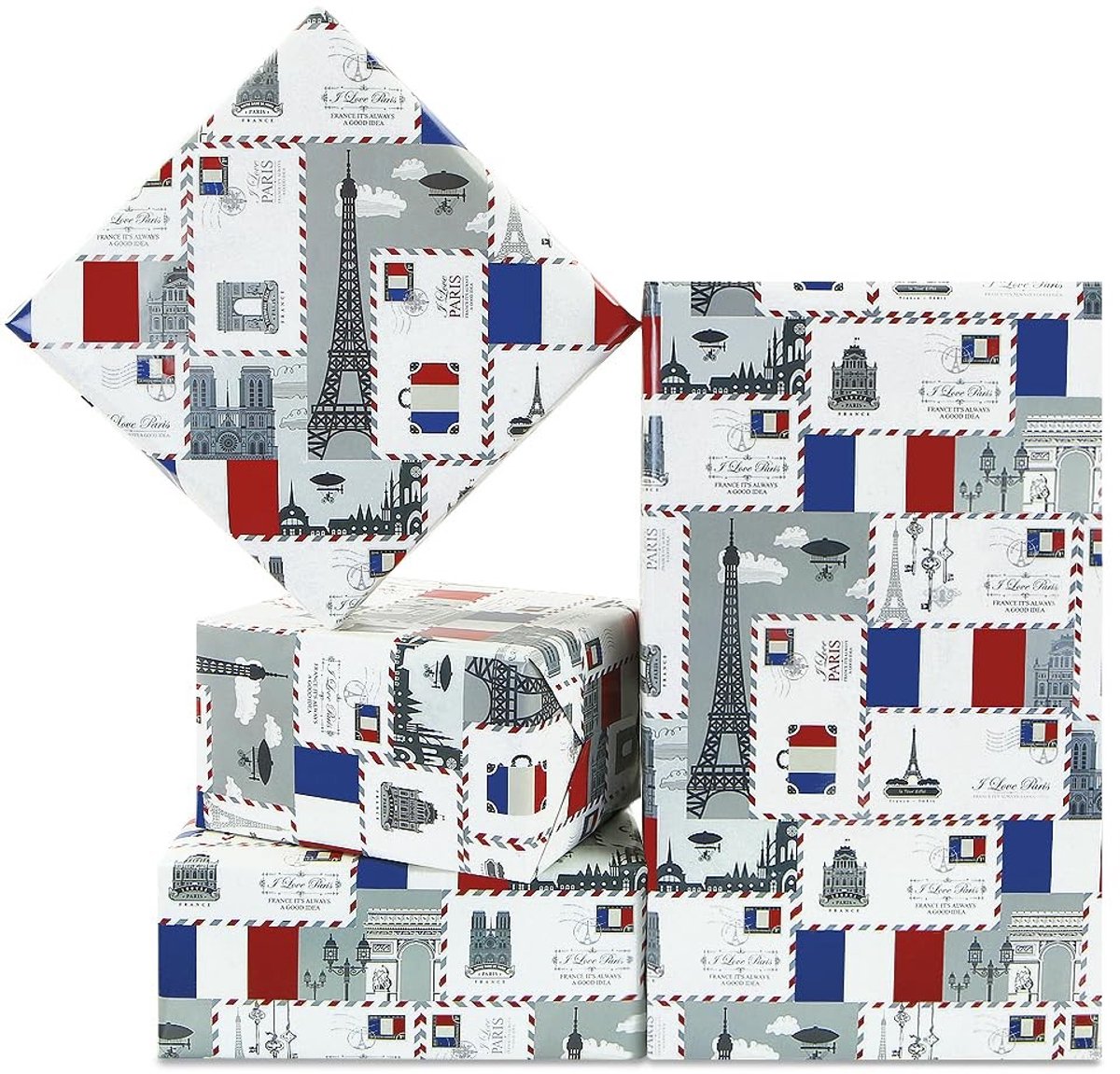 Allecto - I Love Paris - Romantisch Cadeaupapier - 4 Vellen - Multicolor - Perfect voor Verjaardag en Valentijnsdag - Decoratieve Verpakking - Gesc...