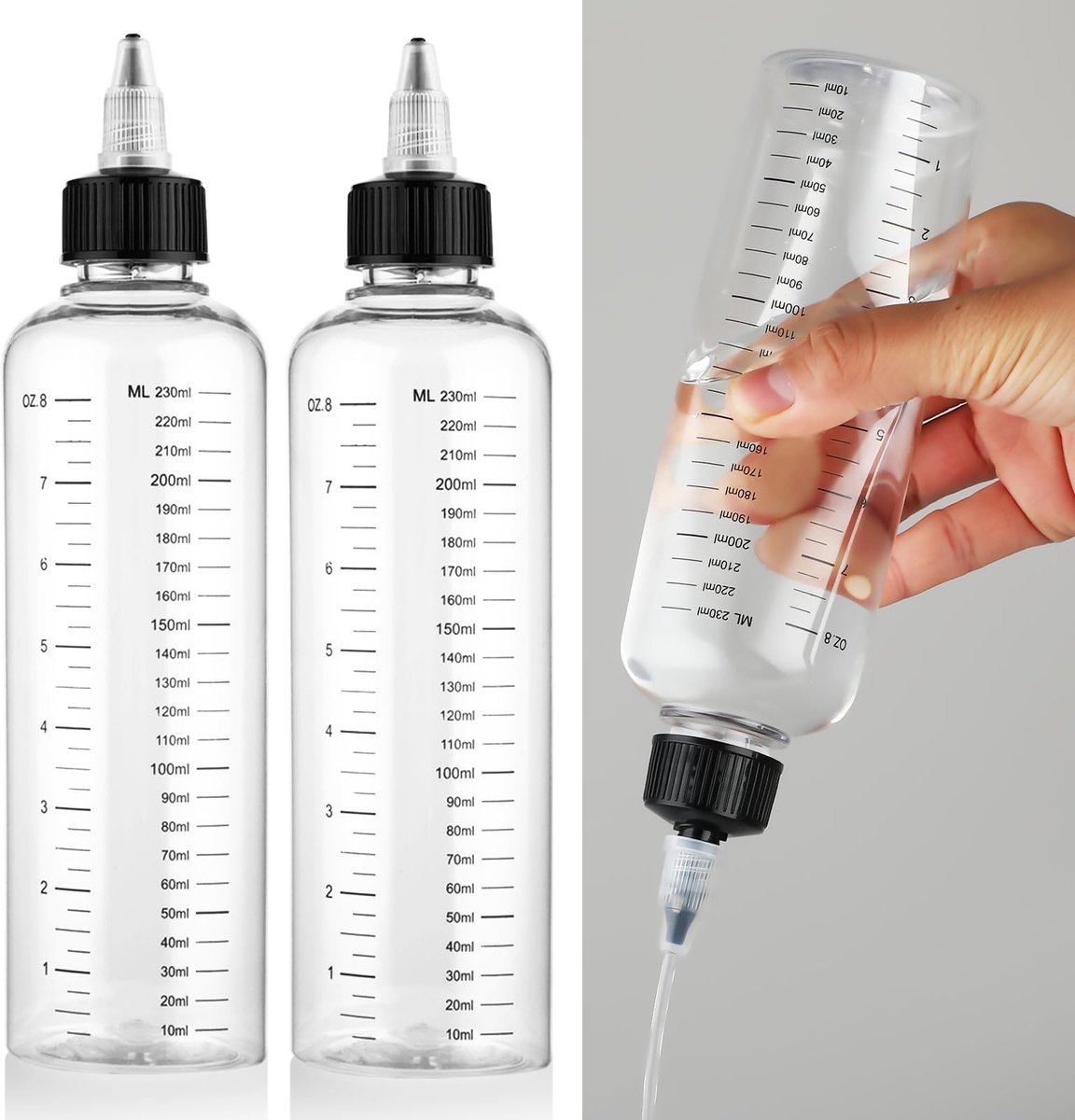 aladdien - Haar Applicator Flessen - Haarolie Dispenser - Lichtgewicht en Wasbaar - 230ml en 110ml - Precisie Maatbeker - Geschikt voor Haarverzorging